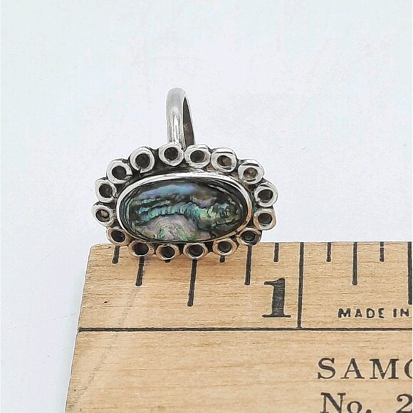 Vintage Oval Abalone Shell Inlay .925 Sterling Silver Ring Size 5 ESTATE XLNT - Picture 7 of 9